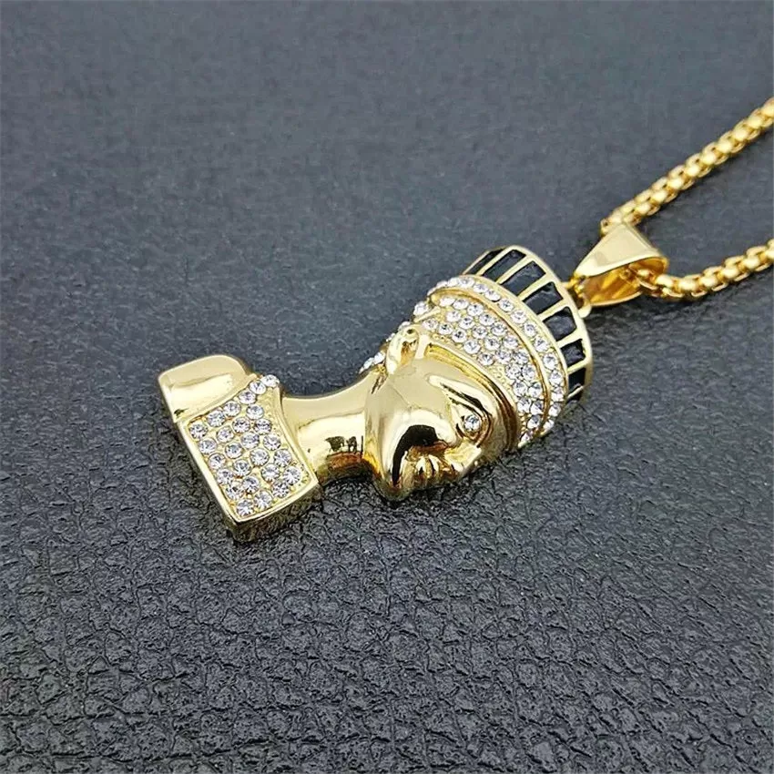 Egyptian Nefertiti Pharaoh Stainless Steel Pendant Necklace