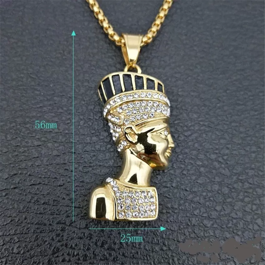 Egyptian Nefertiti Pharaoh Stainless Steel Pendant Necklace