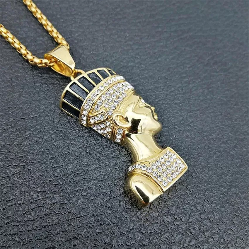 Egyptian Nefertiti Pharaoh Stainless Steel Pendant Necklace