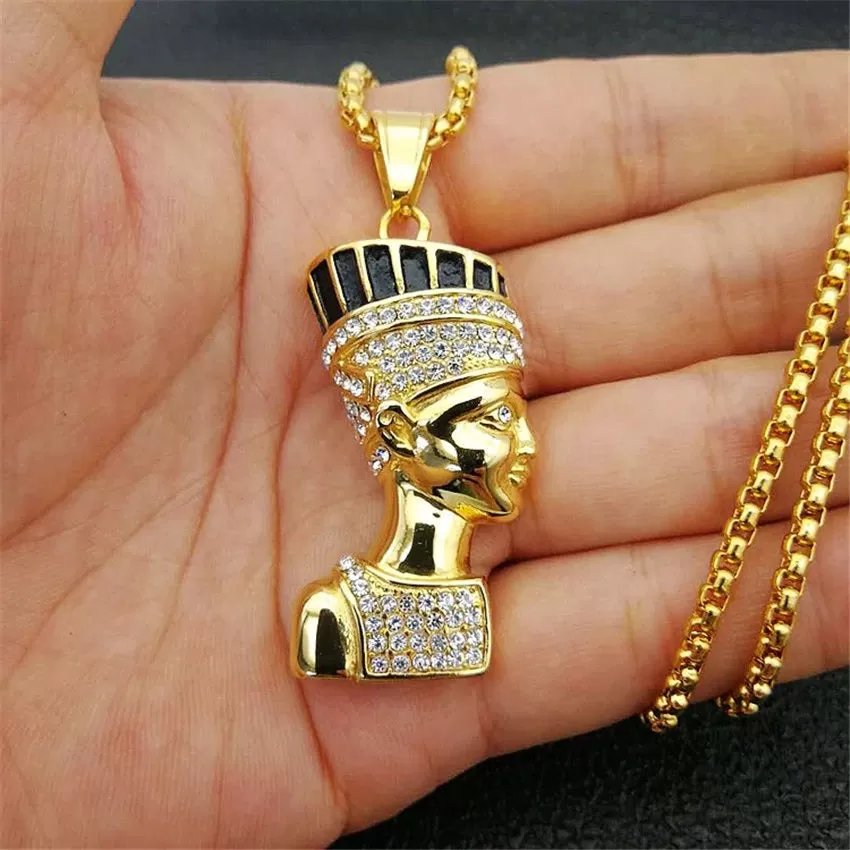 Egyptian Nefertiti Pharaoh Stainless Steel Pendant Necklace