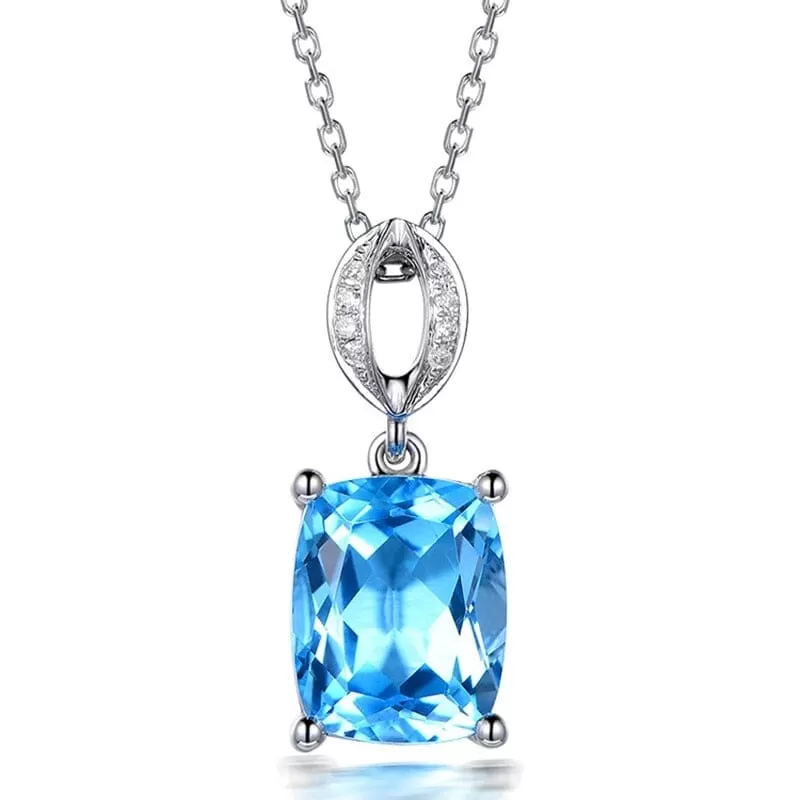 Elegant Cushion Brilliant Cut Aquamarine Pendant Necklace