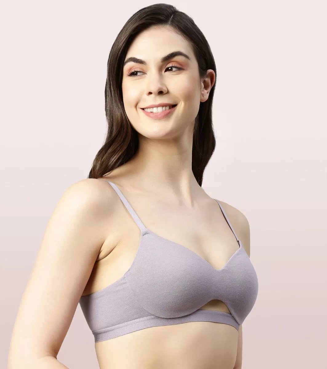 Enamor CloudSoft A032 Invisible Neckline Cotton T-shirt Bra for Women- Medium Coverage, Padded and Wirefree - Silver Lilac