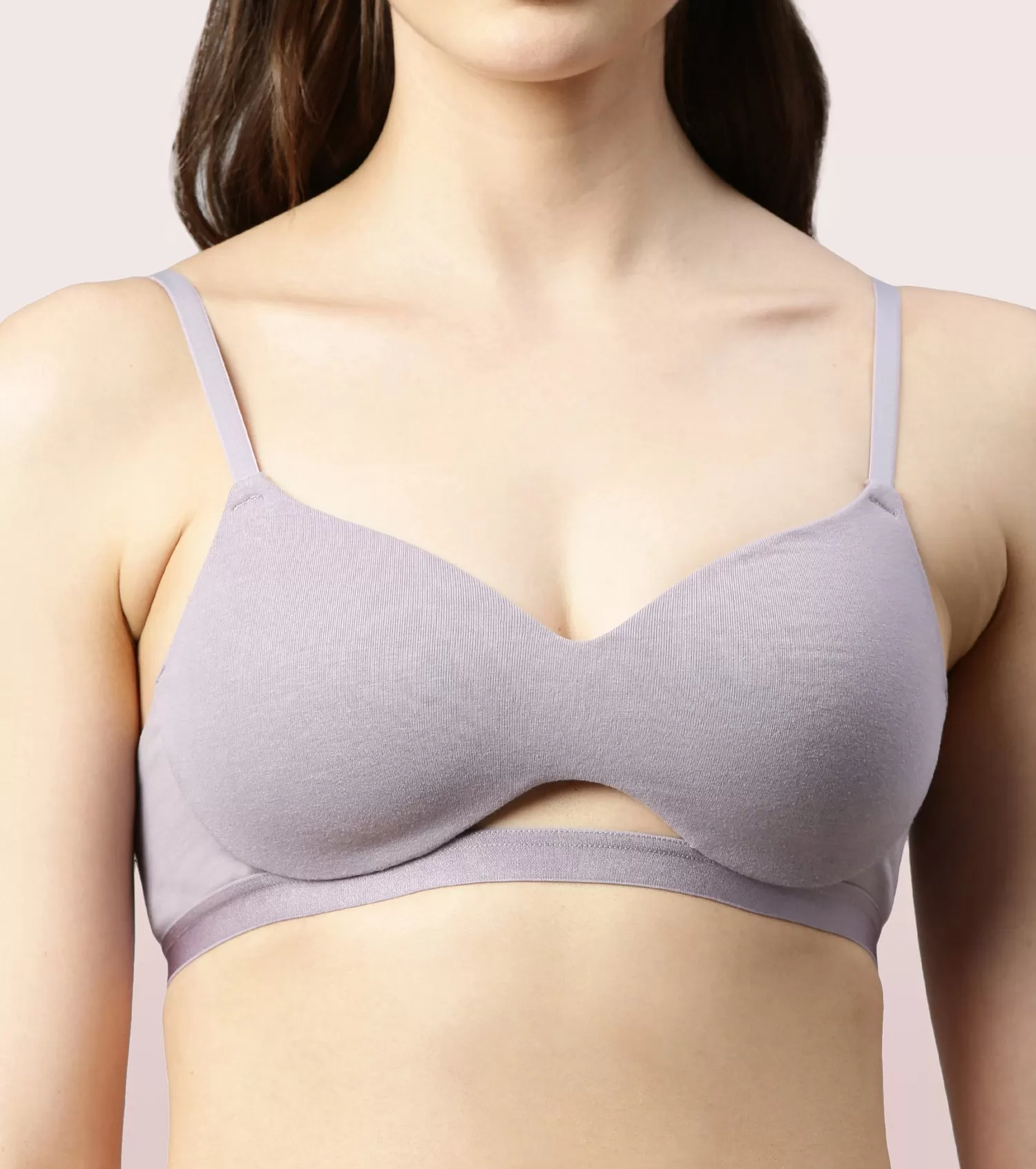 Enamor CloudSoft A032 Invisible Neckline Cotton T-shirt Bra for Women- Medium Coverage, Padded and Wirefree - Silver Lilac