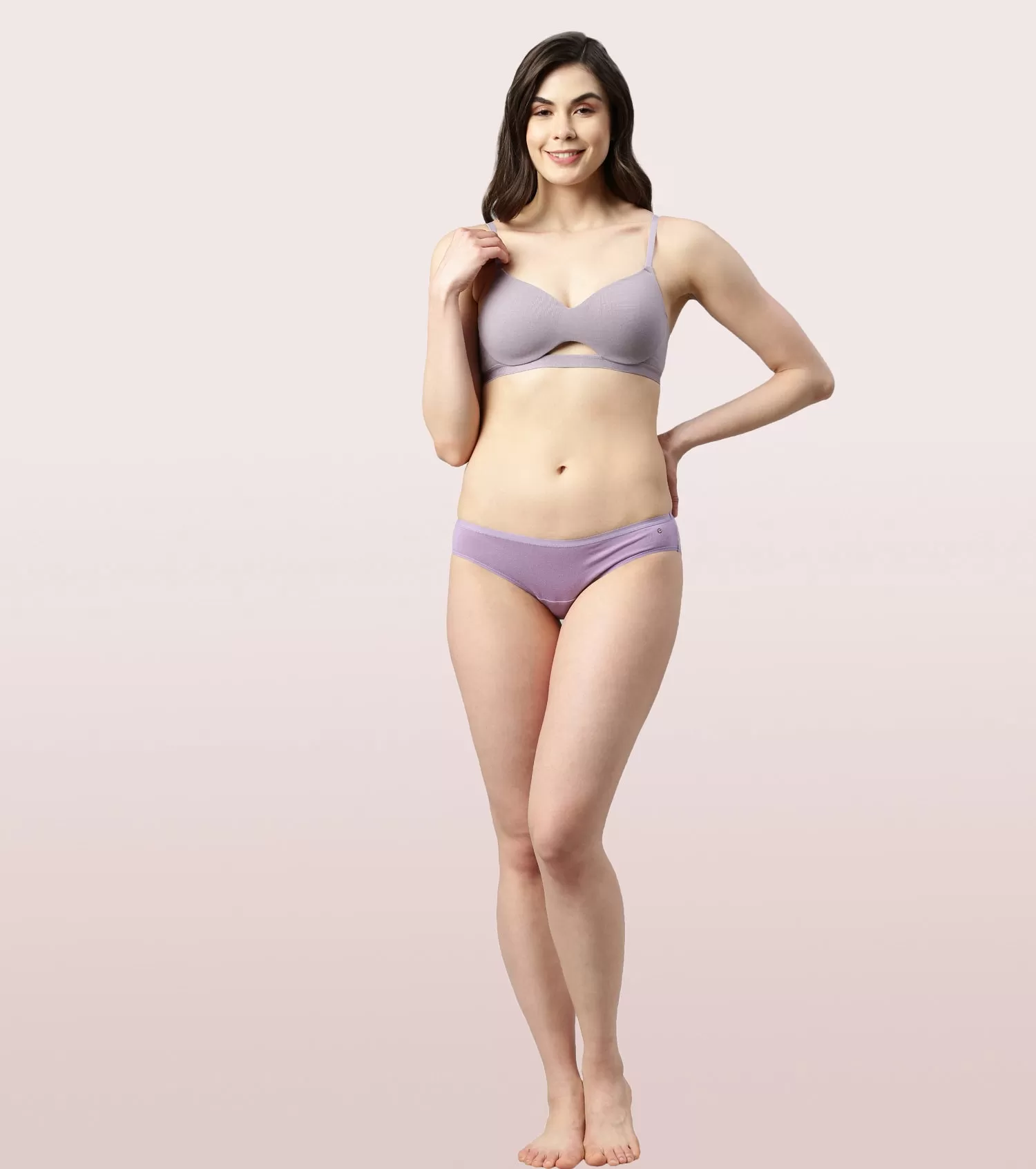 Enamor CloudSoft A032 Invisible Neckline Cotton T-shirt Bra for Women- Medium Coverage, Padded and Wirefree - Silver Lilac