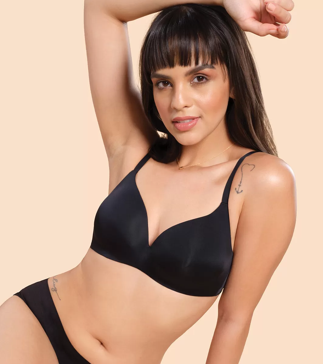 Enamor InvisiBra F084 Seamless Ultra Smoothening with Invisible Edges T-Shirt Bra - Padded Wirefree Medium Coverage - Black