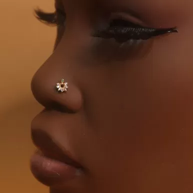 Esmeralda Dainty Flower Gem  Nose Stud Ring  Jewelry