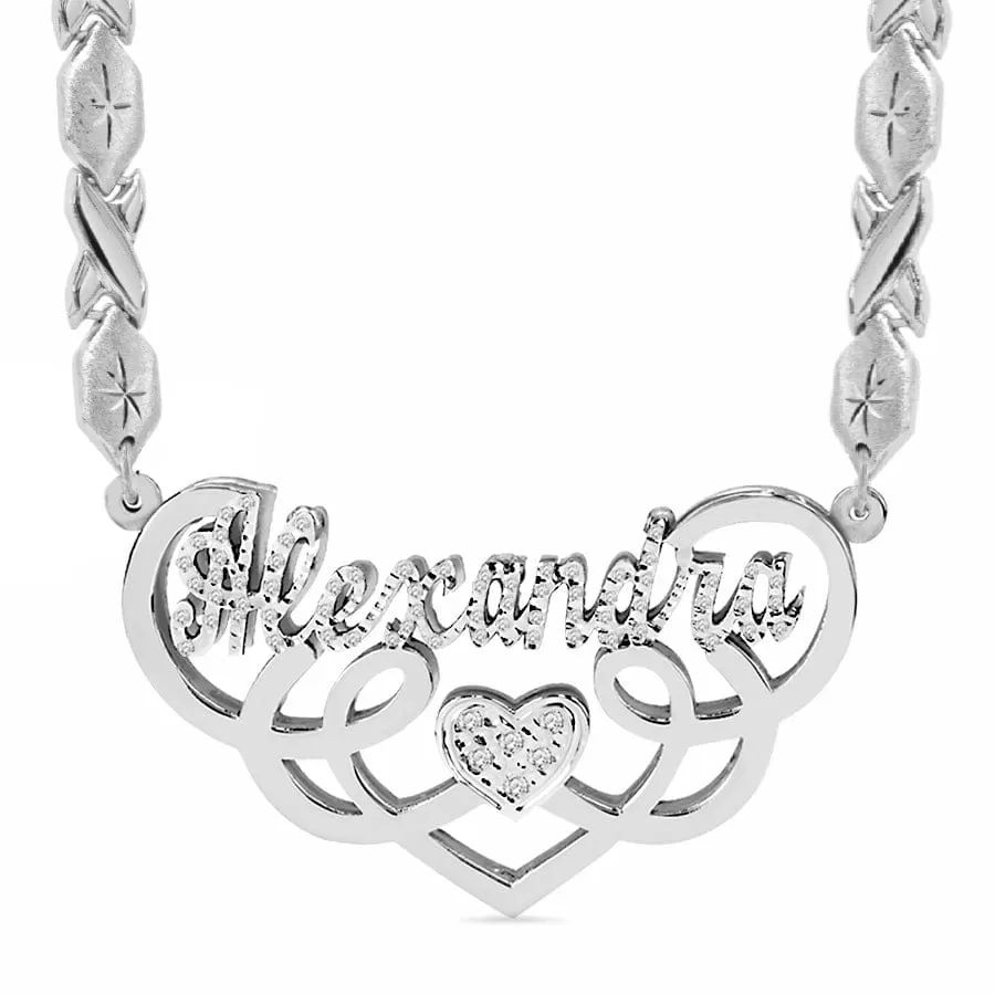 Fancy Double Plated Name Necklace Alexandra with Xoxo chain