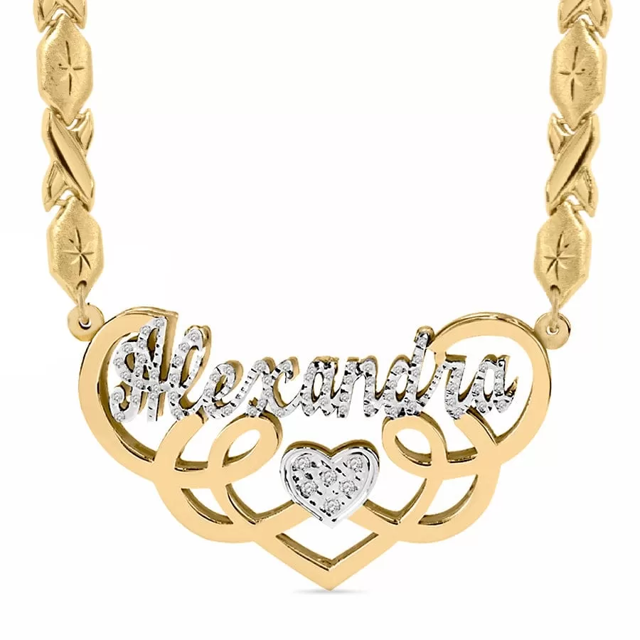 Fancy Double Plated Name Necklace Alexandra with Xoxo chain