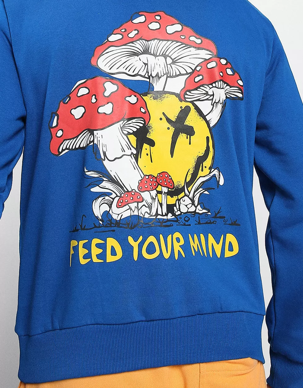 Feed Your Mind  Blue Back Graphic Printed Hoodie