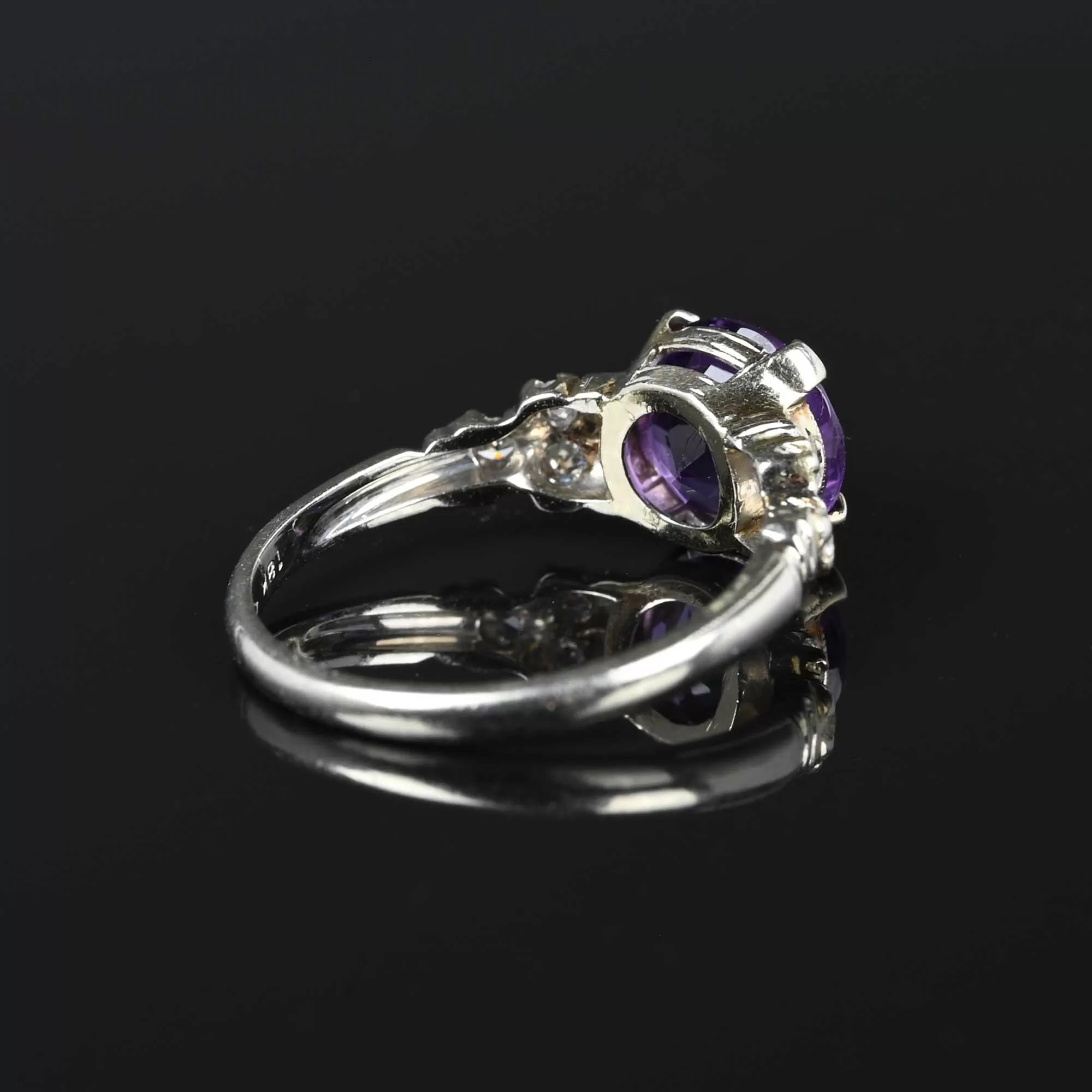 Fine 18K White Gold Diamond Amethyst Ring