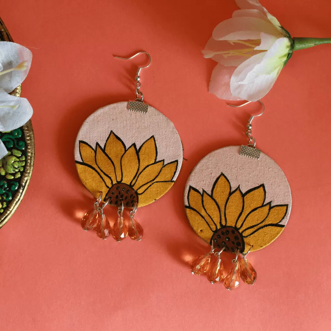 Floral Handpainted Orange (Earrings)