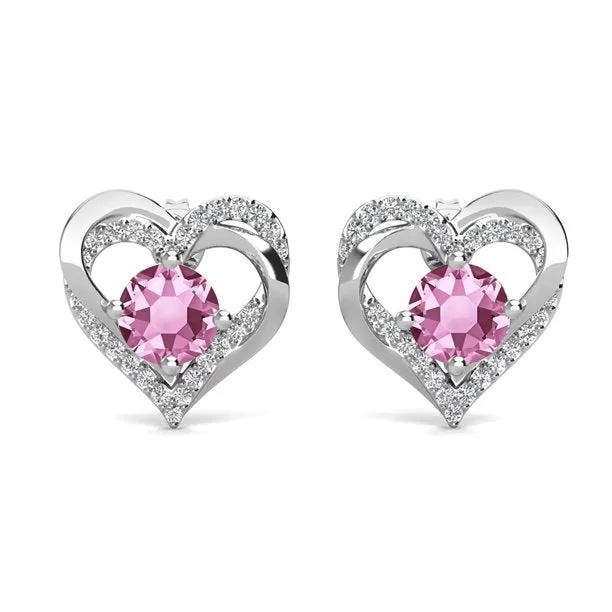 Forever 18k White Gold Plated Birthstone Double Heart Earrings with Crystals