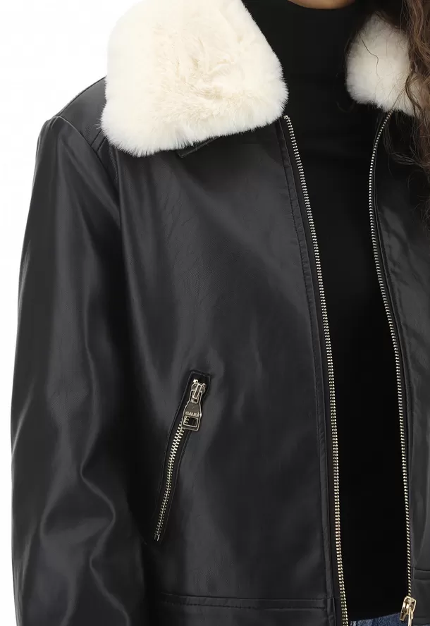 Gaudì Faux leather jacket with faux fur collar 321BD38004 black