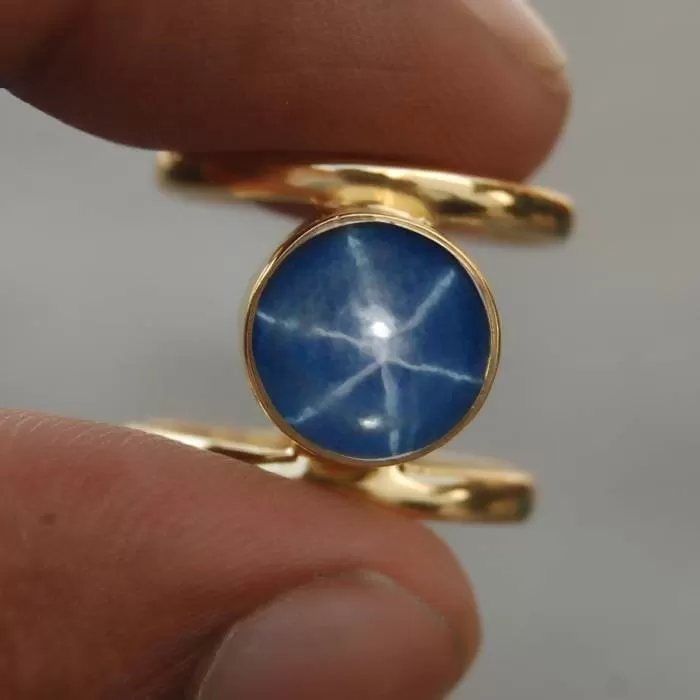 Genuine Blue Star Sapphire Sterling Silver Band Ring, 22K Yellow Gold Filled, 22K Rose Gold Filled ring