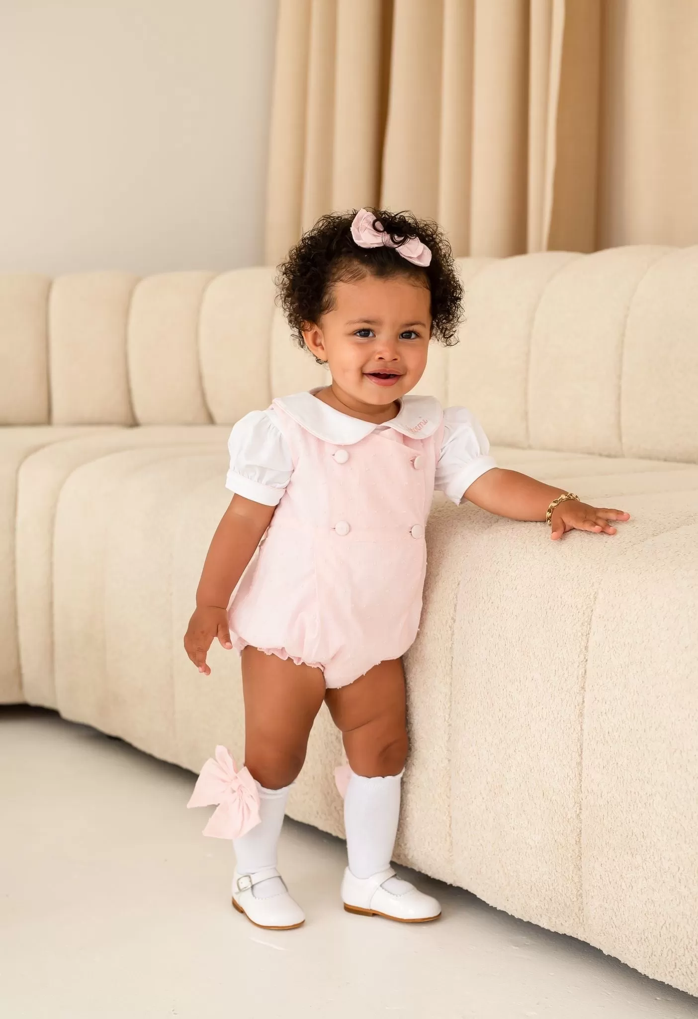 Girls Pink Swiss Dot Romper