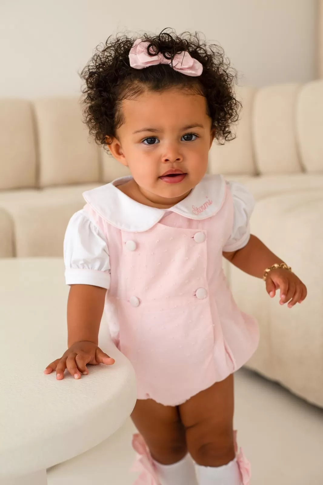 Girls Pink Swiss Dot Romper