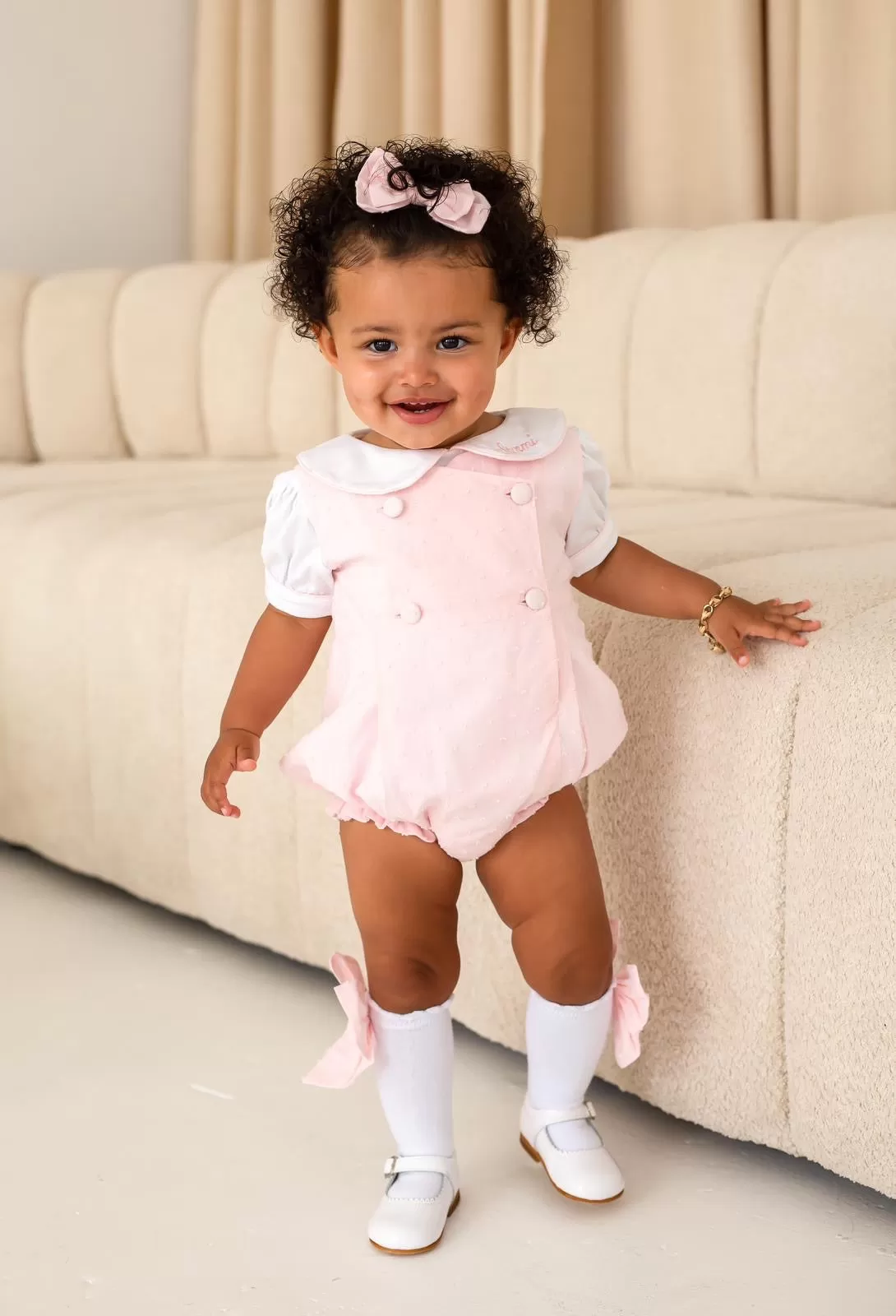 Girls Pink Swiss Dot Romper