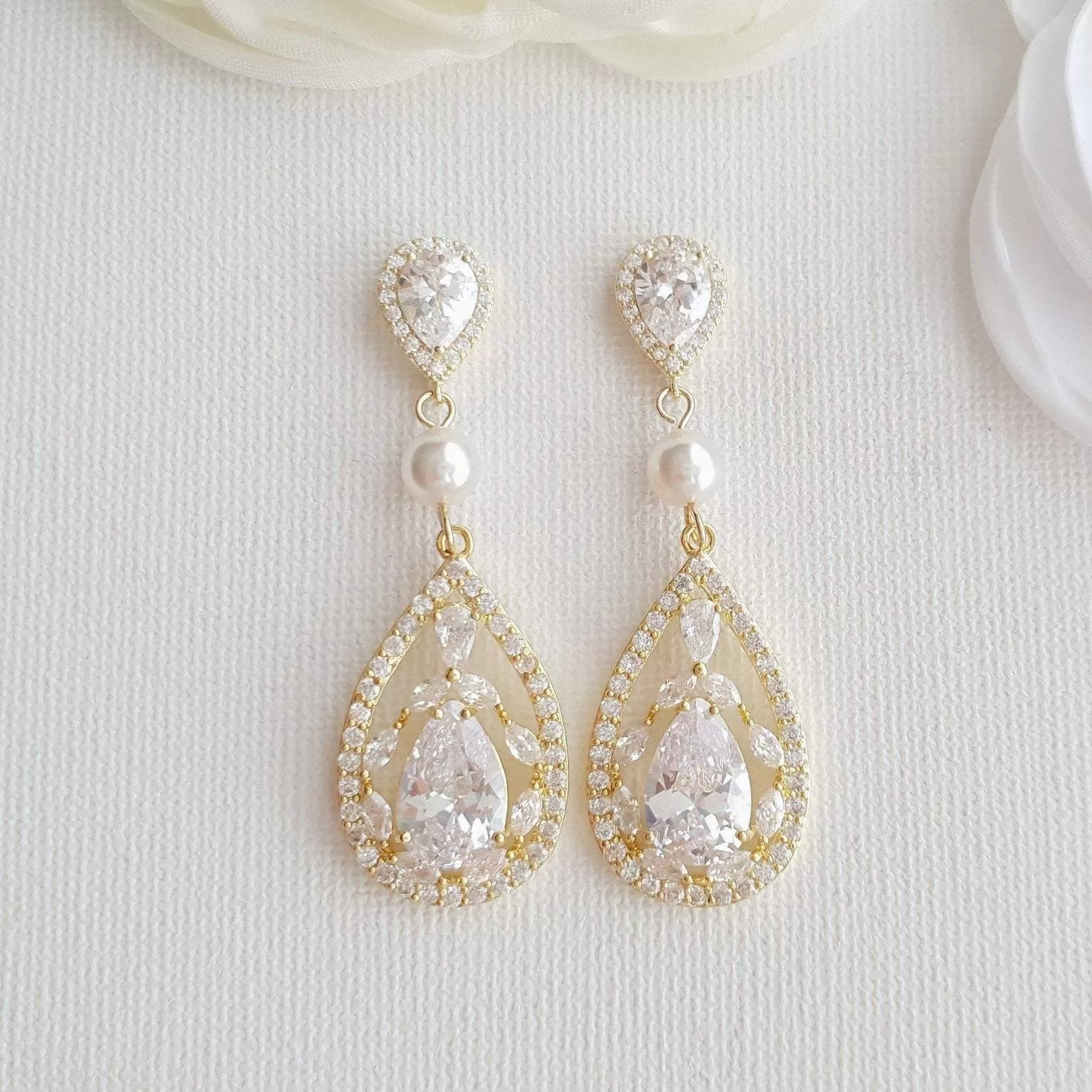 Gold Cubic Zirconia Earrings-Esther