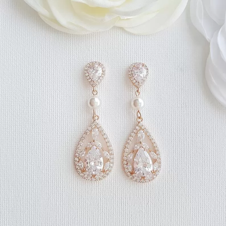 Gold Cubic Zirconia Earrings-Esther