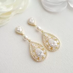 Gold Cubic Zirconia Earrings-Esther