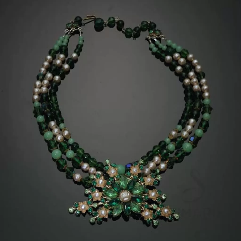 GREEN FLORAL OOAK STATEMENT NECKLACE