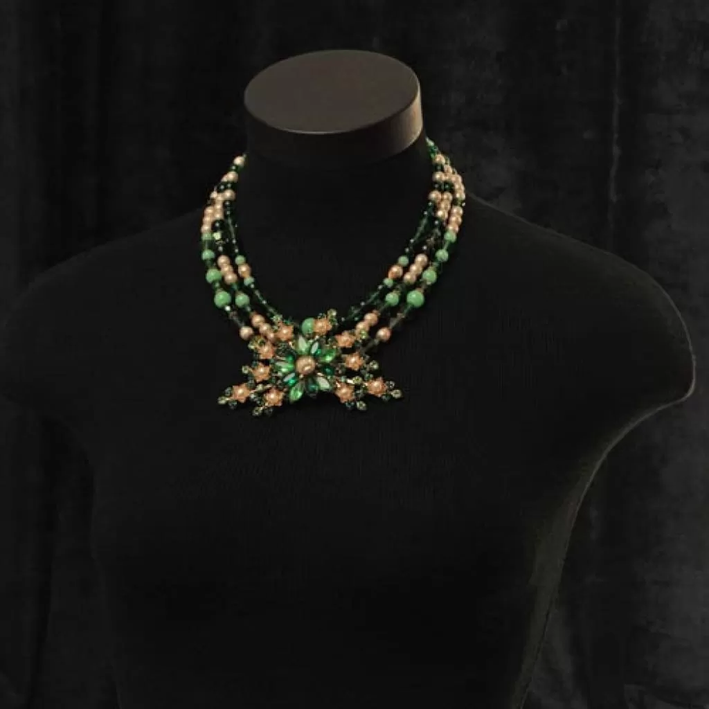 GREEN FLORAL OOAK STATEMENT NECKLACE