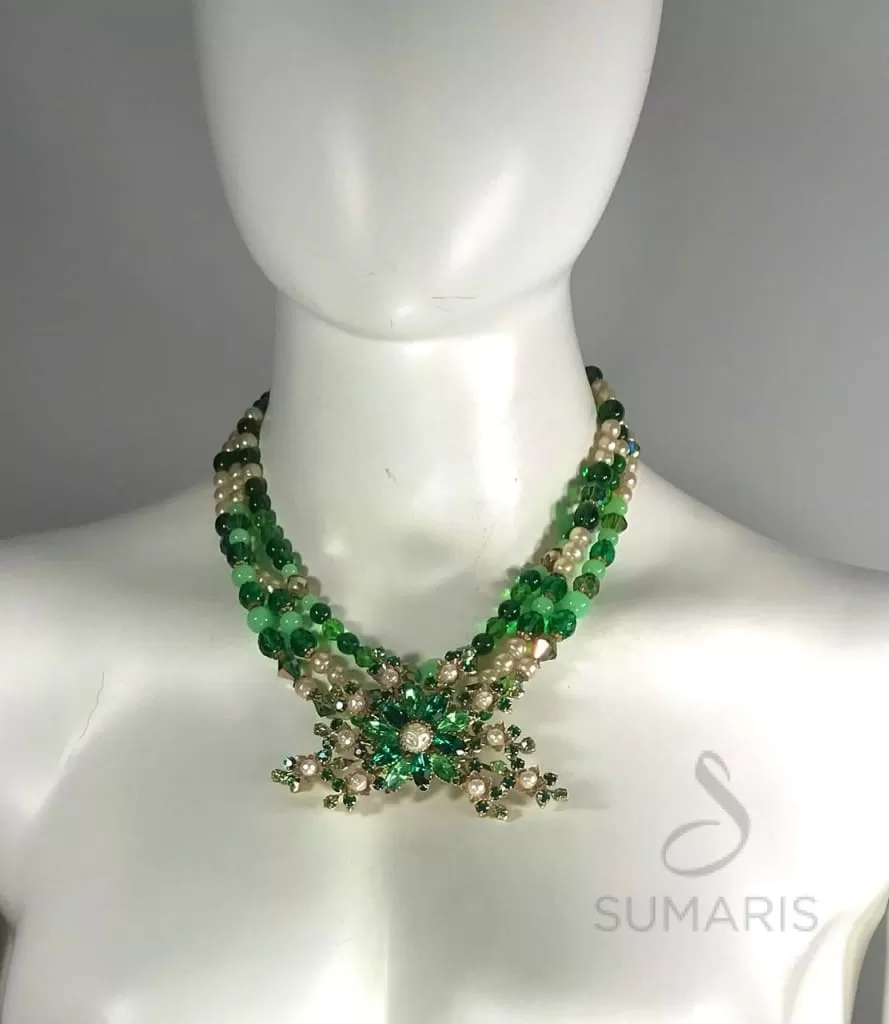 GREEN FLORAL OOAK STATEMENT NECKLACE