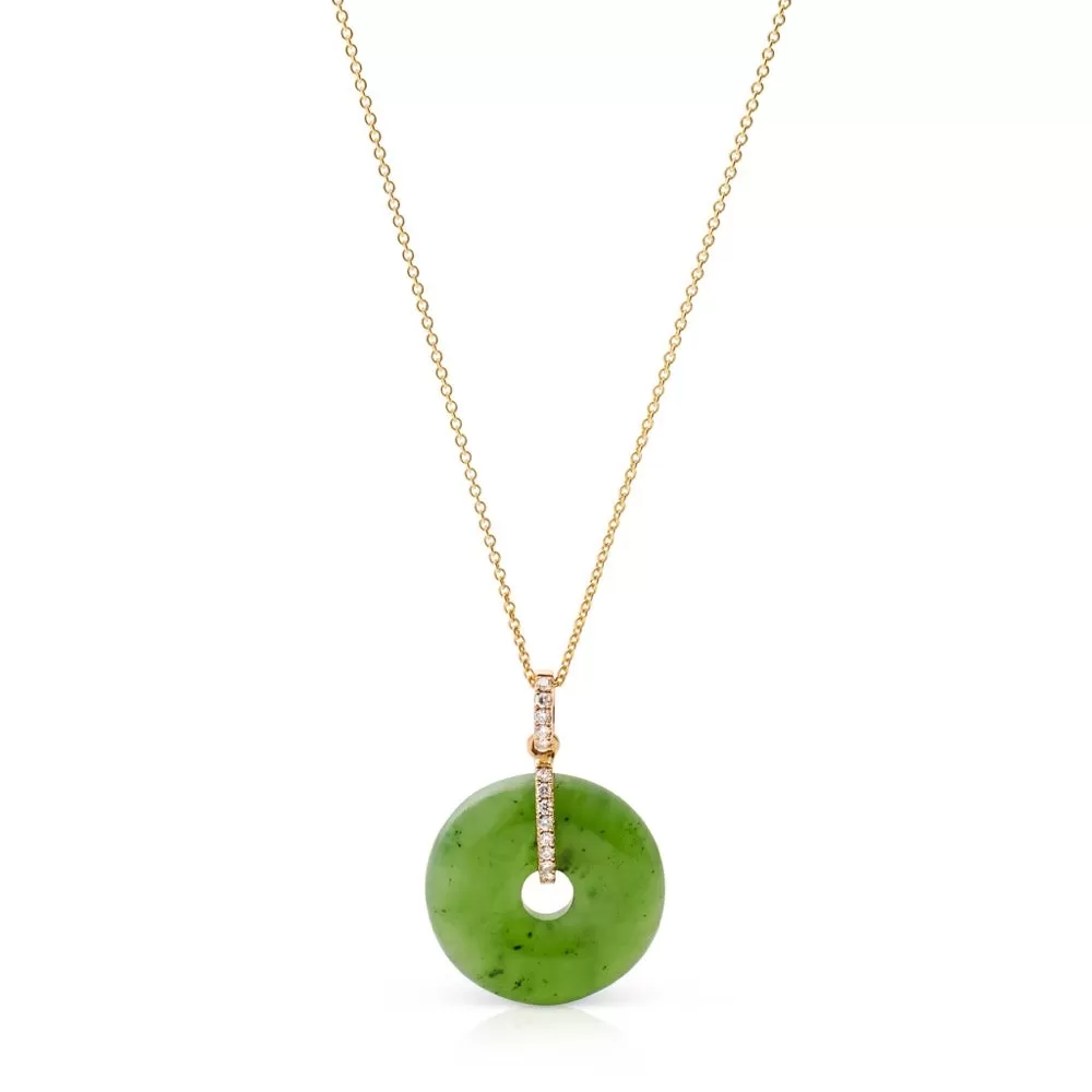 Green Nephrite Jade Pi & Diamond Pendant Necklace