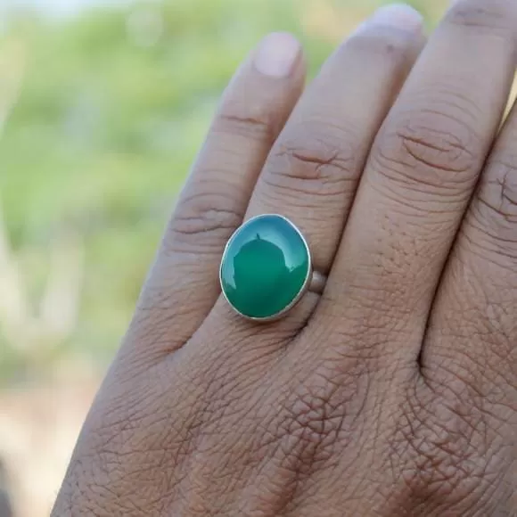 Green Onyx Gemstone Ring, Natural Gemstone Ring, Bezel Set Ring, Unique Gift Statement Silver Ring Jewelry, Onyx Ring, Onyx Jewelry, Nickel Free