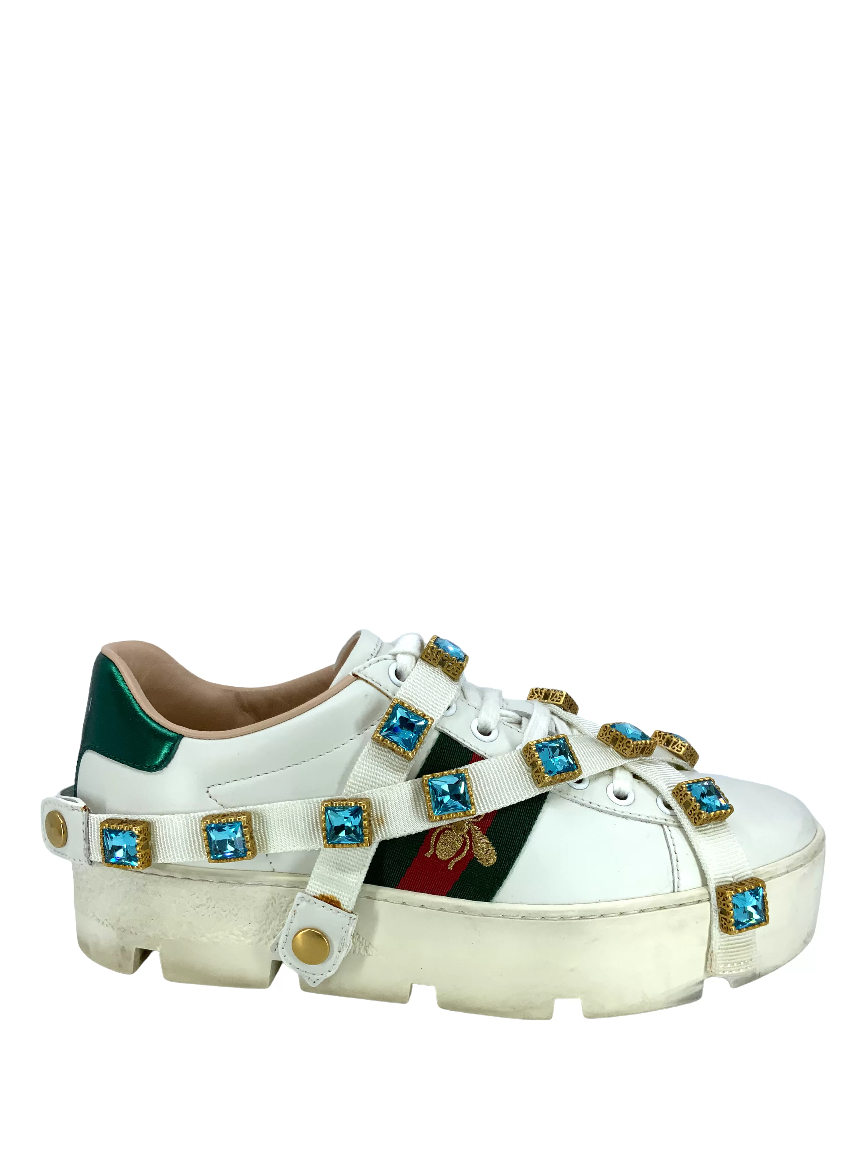 GUCCI Ace Embroidered Platform Sneakers Size 6.5