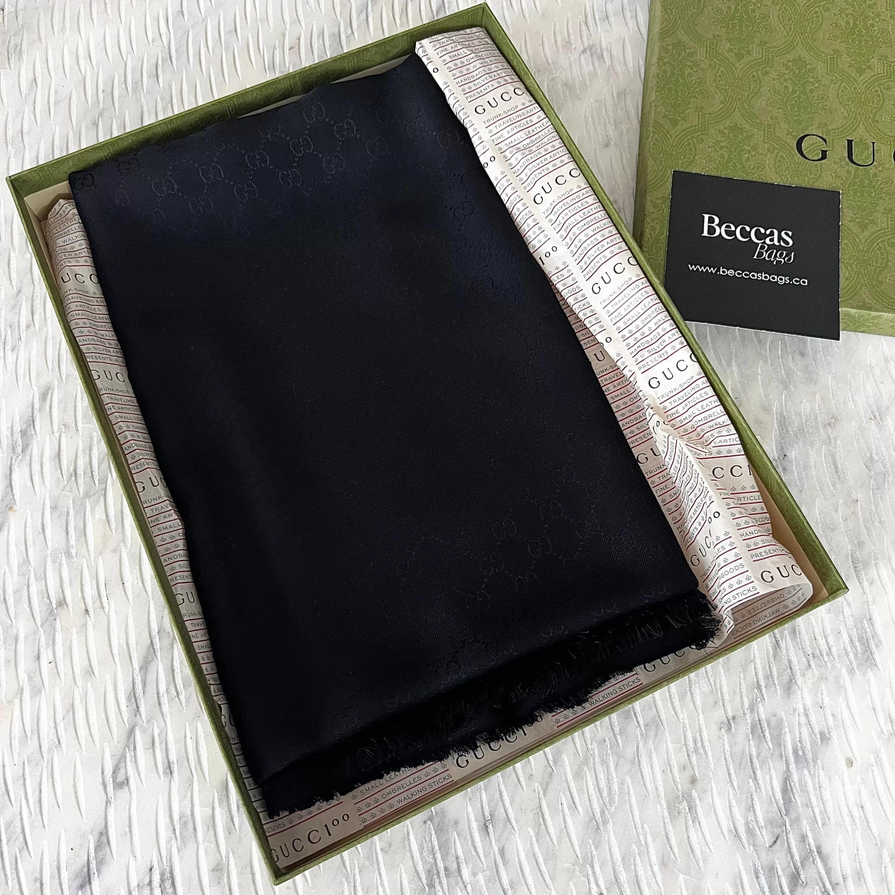 GUCCI GG Jacquard Silk Wool Shawl