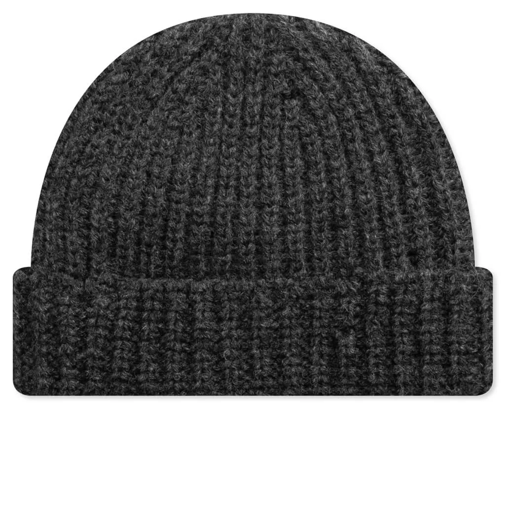 Hand Stitched Logo Ribbed Beanie - Dark Grey