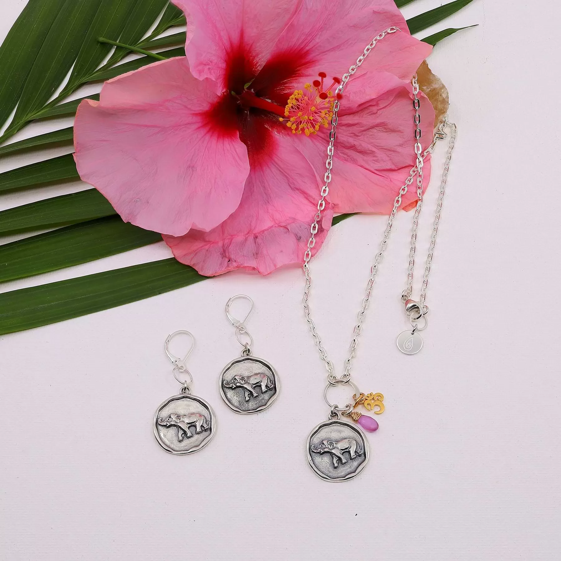 Happy Elephant Silver Coin Earrings