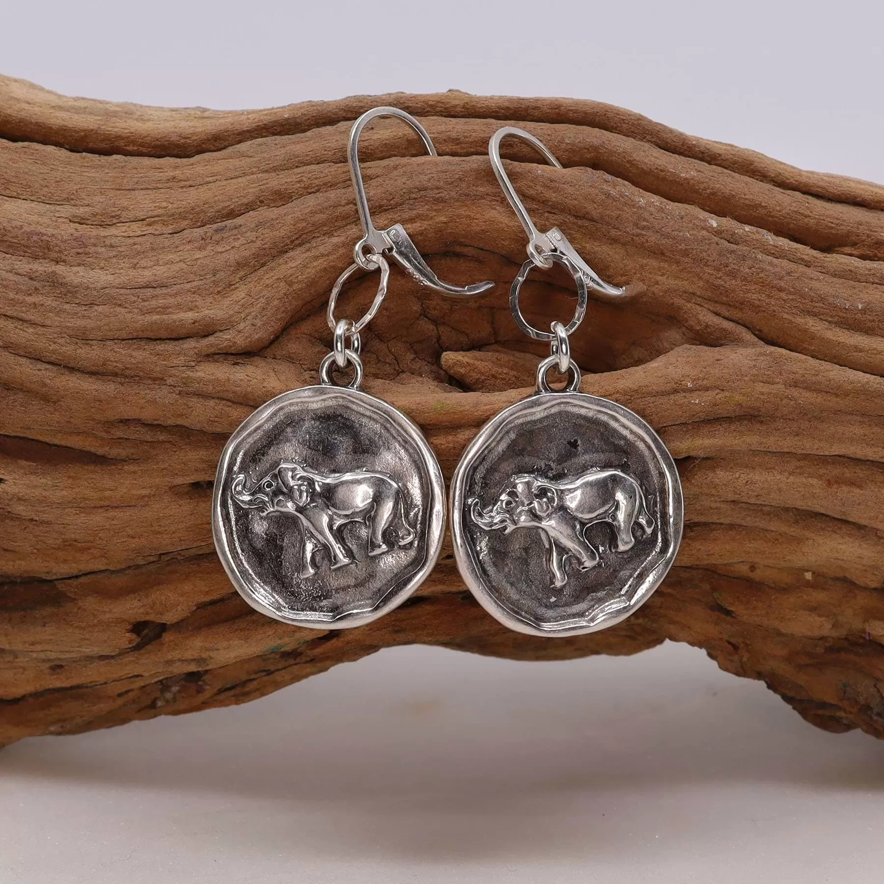 Happy Elephant Silver Coin Earrings