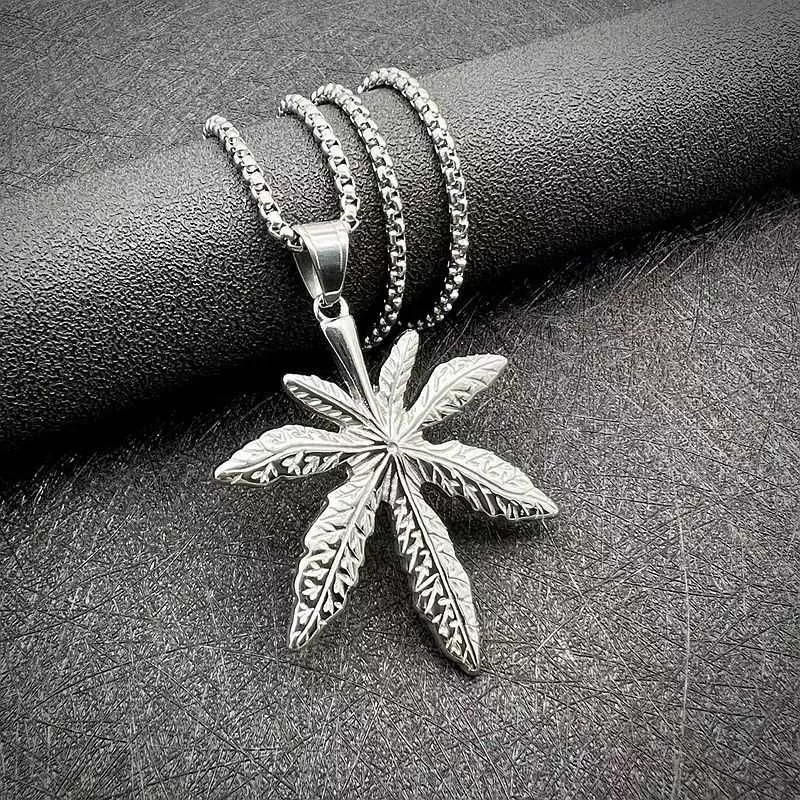 Hip Hop Titanium Steel Maple Leaf Hanging Tag Pendant