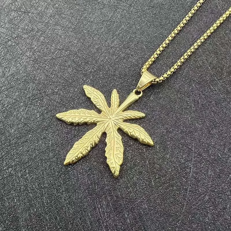 Hip Hop Titanium Steel Maple Leaf Hanging Tag Pendant