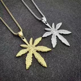 Hip Hop Titanium Steel Maple Leaf Hanging Tag Pendant