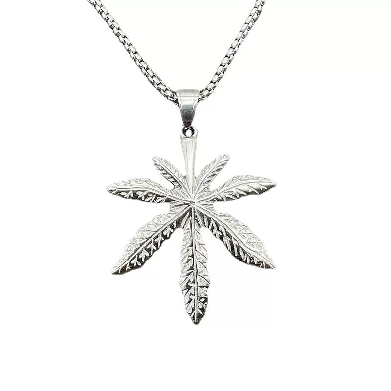 Hip Hop Titanium Steel Maple Leaf Hanging Tag Pendant