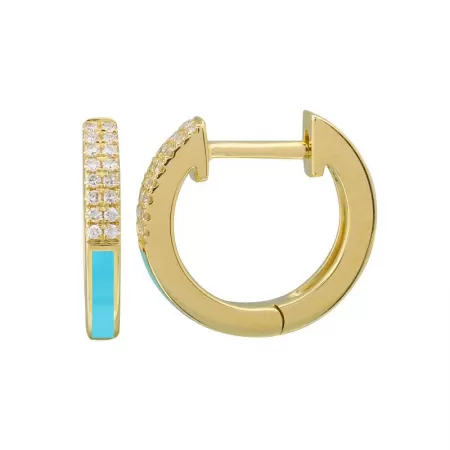 Huggie Hoops with Turquoise Enamel & Diamonds