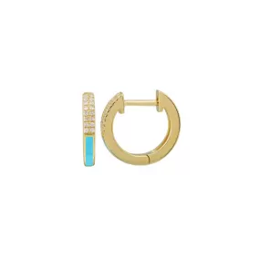 Huggie Hoops with Turquoise Enamel & Diamonds