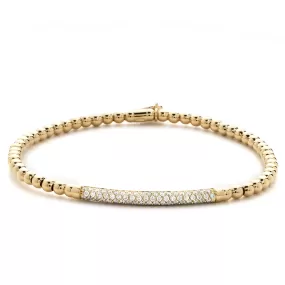 Hulchi Belluni Bracelet with Pave Diamond ID Bar Yellow Gold Stretch Stackable 20344M-YW