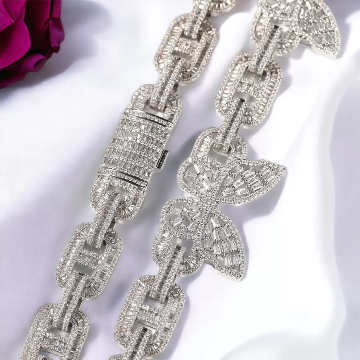 Iced Out Baguette Diamond Butterfly Necklace