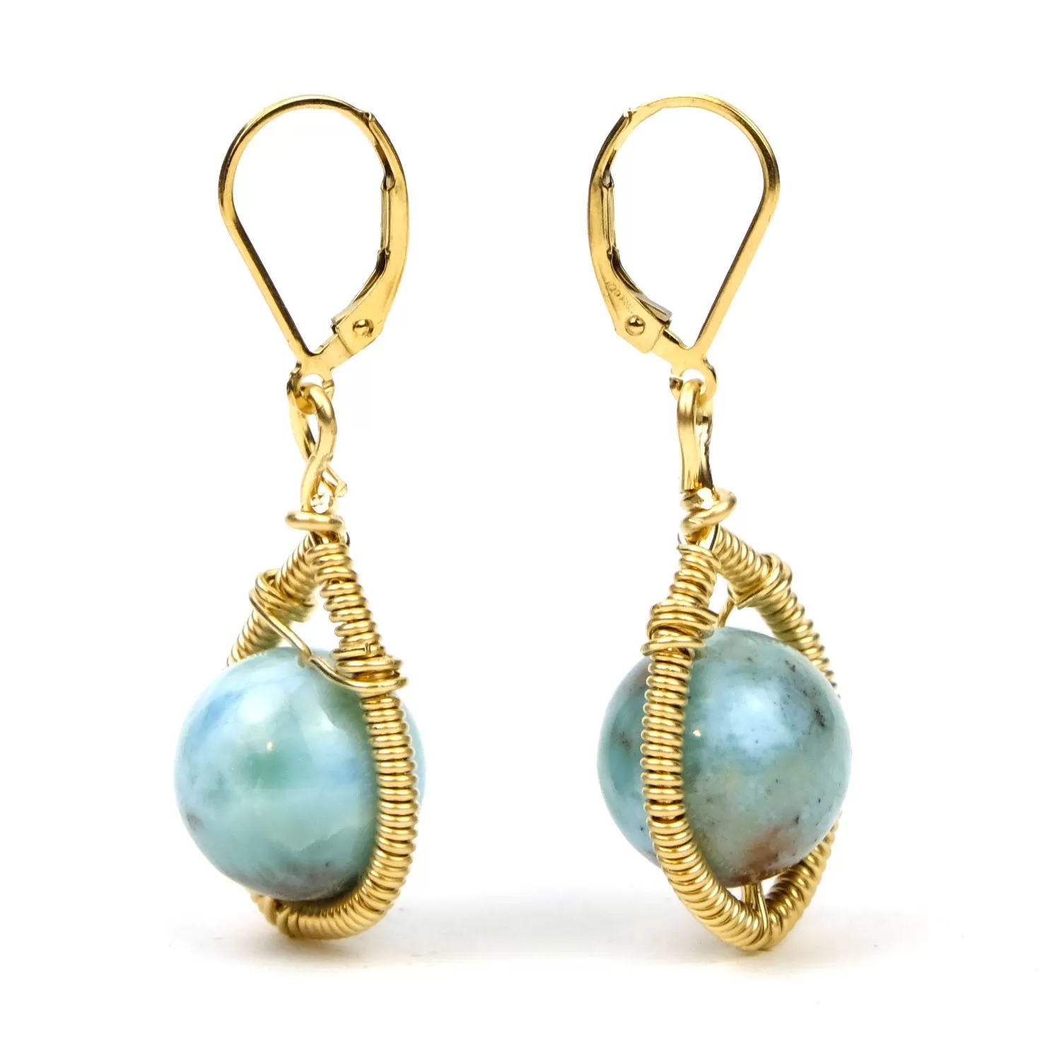 Larimar Earrings with Gold Plated Latch Back