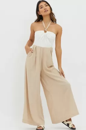 Liesel Linen Jumpsuit - Beige/White