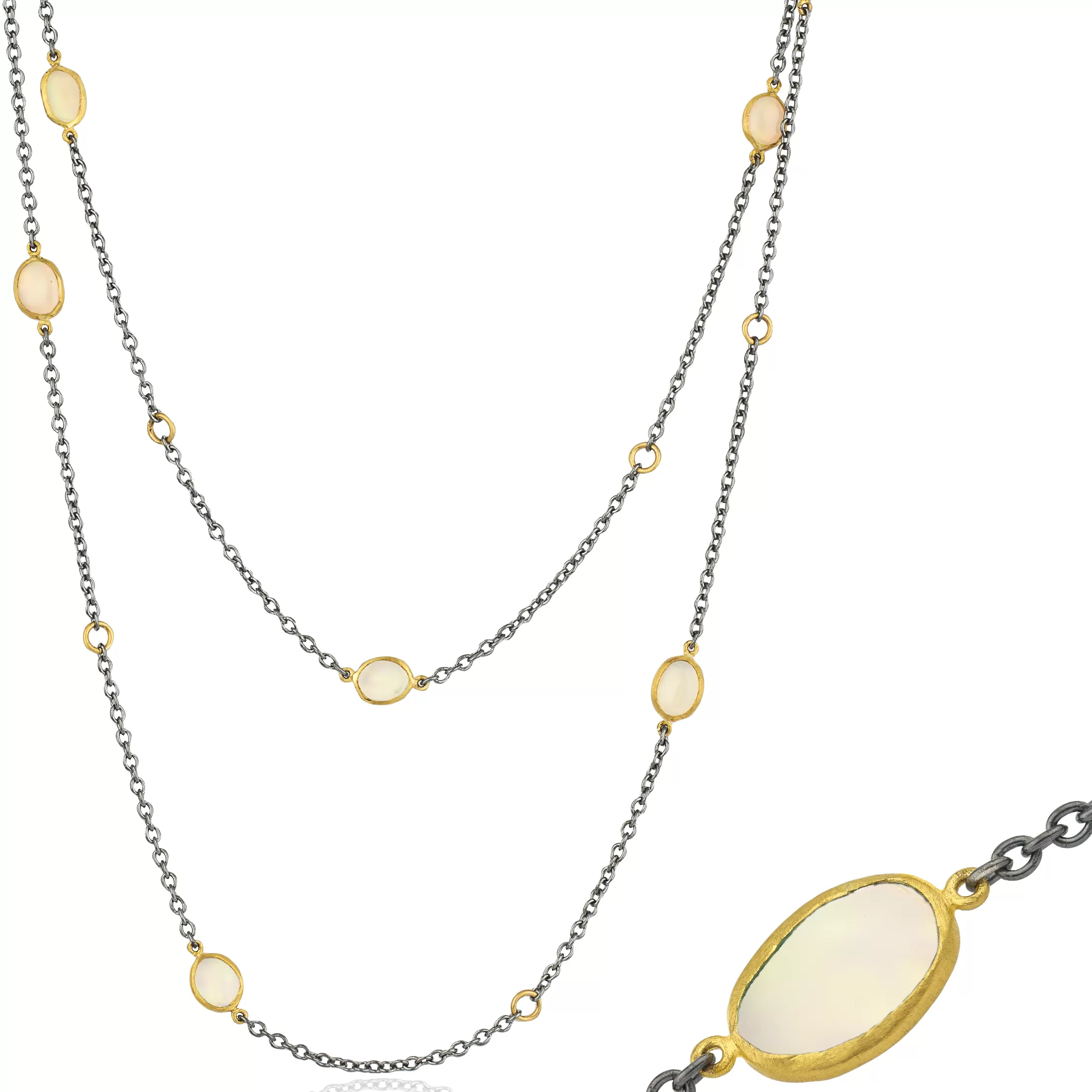 Lika Behar Katya Opal Necklace in Sterling Silver & 24K Gold 38 Adjustable KAT-N-105-GXOP