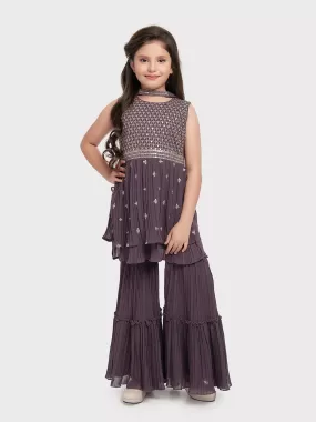 Lilac Coloured Embroidered Kurta with Salwar and Dupatta \ Gharara And Sharara For Girls