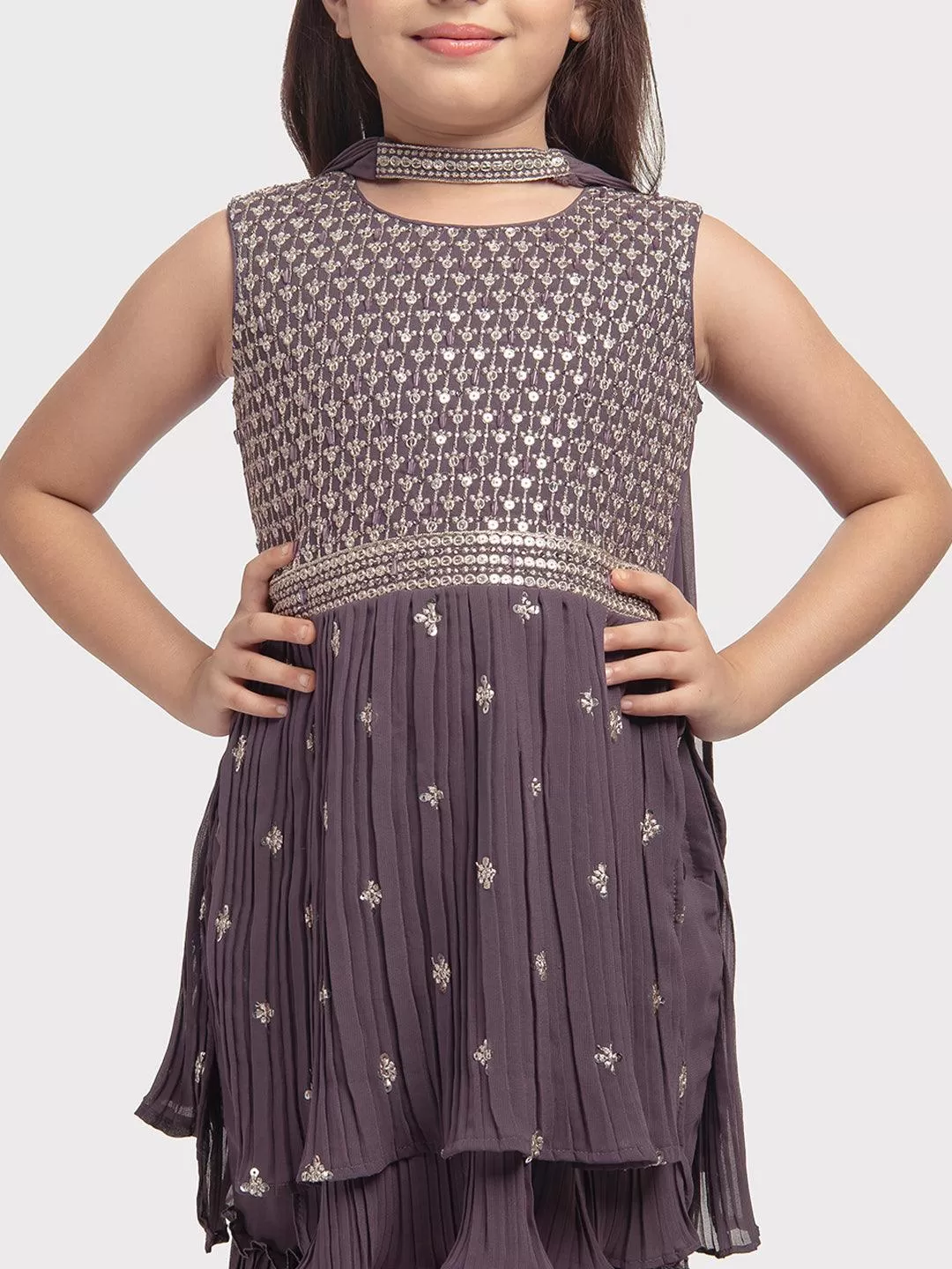 Lilac Coloured Embroidered Kurta with Salwar and Dupatta \ Gharara And Sharara For Girls