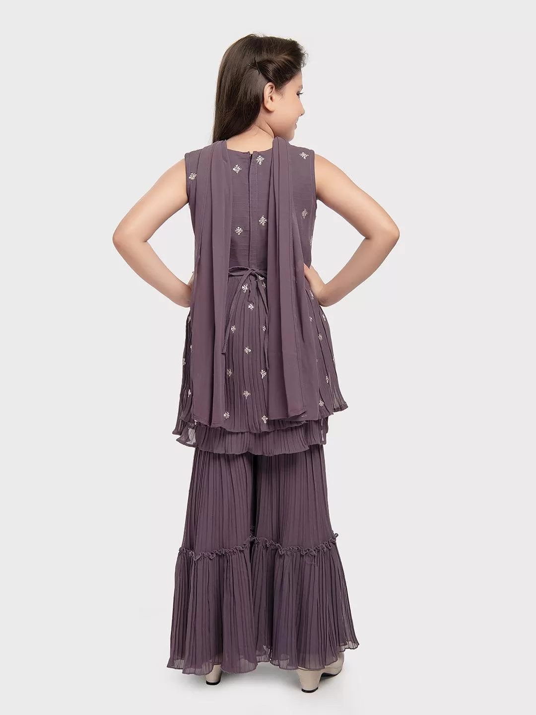 Lilac Coloured Embroidered Kurta with Salwar and Dupatta \ Gharara And Sharara For Girls