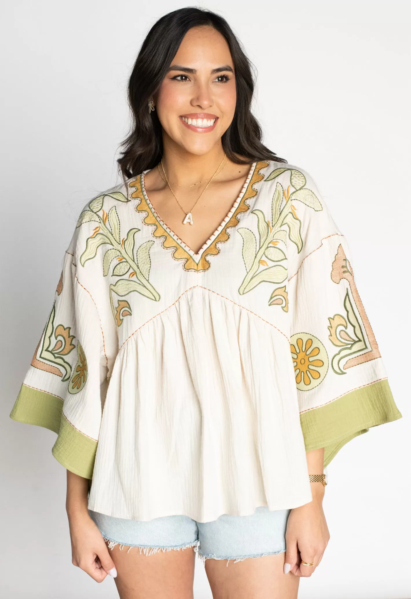 Love in Your Eyes Cream Embroidered Top