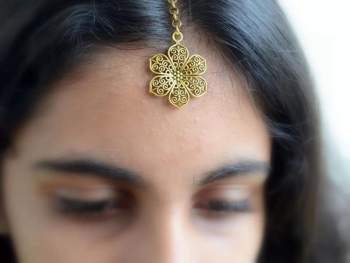 Maang Tikka Headpiece, Indian Hair Accessory gift set, Gold Silver Tribal forehead jewelry